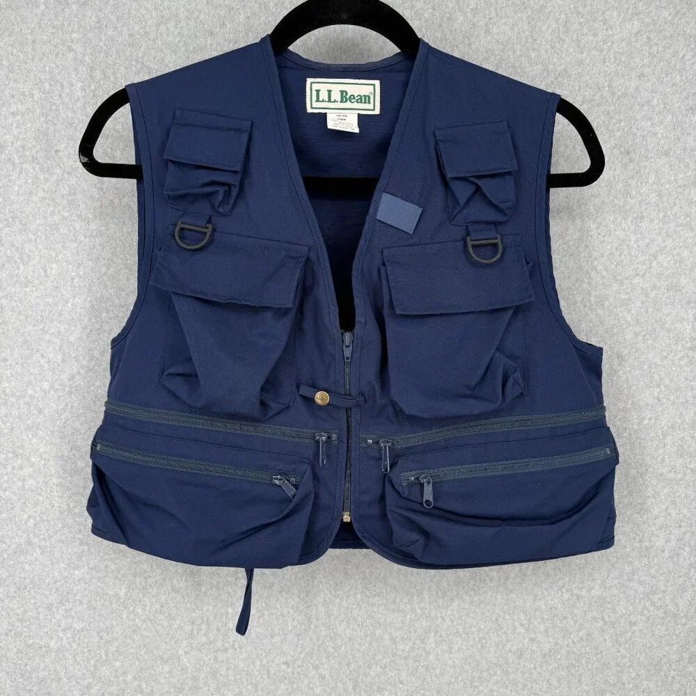 LL Bean VTG Fishing Tactical Vest Size L Blue Cargo Pockets Outdoor Sportsman